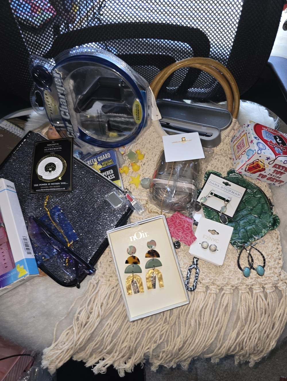 Junk bedroom drawer lot, vintage bag but new tag